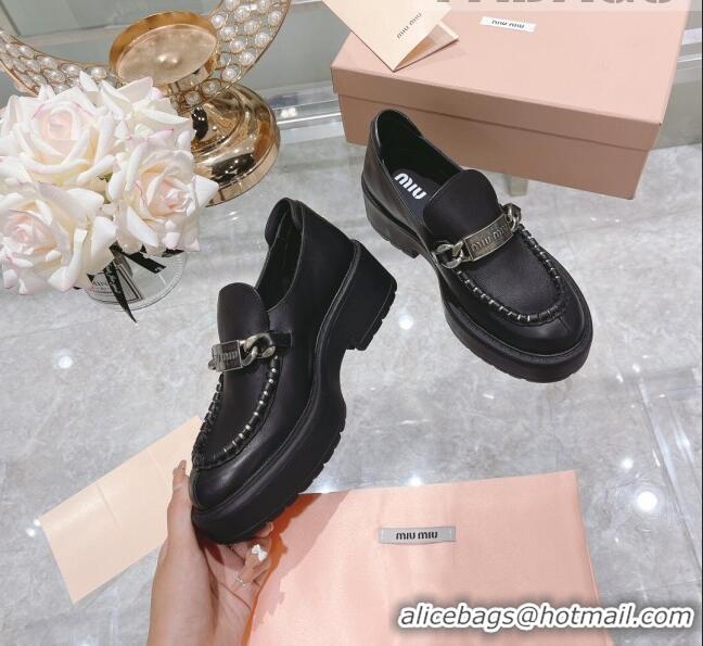 Buy Fashionable Miu Miu Leather Loafers M1951 Black 2022