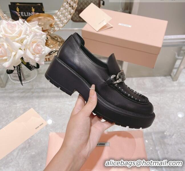 Buy Fashionable Miu Miu Leather Loafers M1951 Black 2022