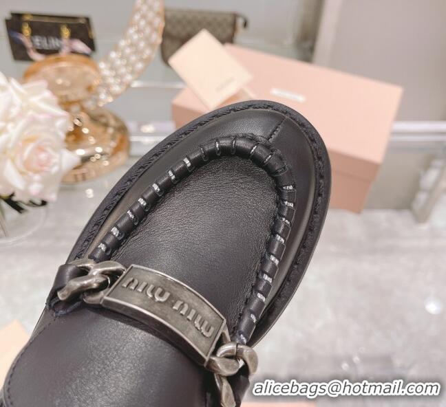 Buy Fashionable Miu Miu Leather Loafers M1951 Black 2022