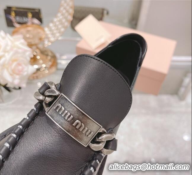 Buy Fashionable Miu Miu Leather Loafers M1951 Black 2022