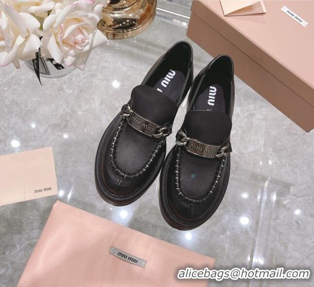 Buy Fashionable Miu Miu Leather Loafers M1951 Black 2022