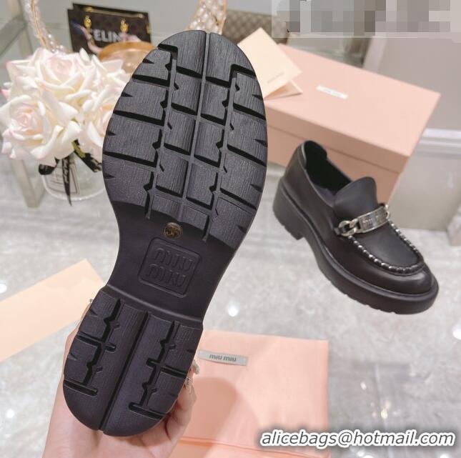 Buy Fashionable Miu Miu Leather Loafers M1951 Black 2022