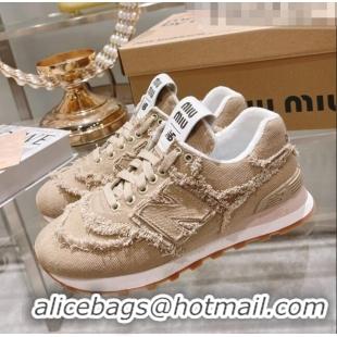 Super Quality Miu Miu x New Balance 574 Denim Fringe Sneakers M2364 Beige 2022