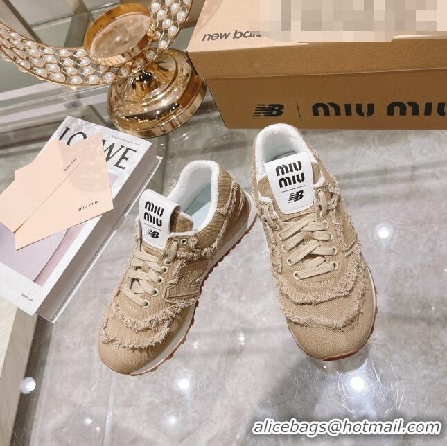 Super Quality Miu Miu x New Balance 574 Denim Fringe Sneakers M2364 Beige 2022