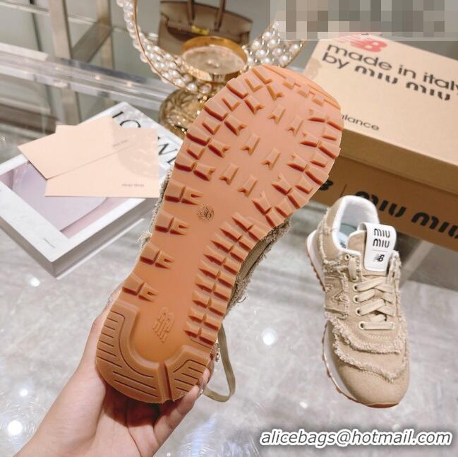 Super Quality Miu Miu x New Balance 574 Denim Fringe Sneakers M2364 Beige 2022