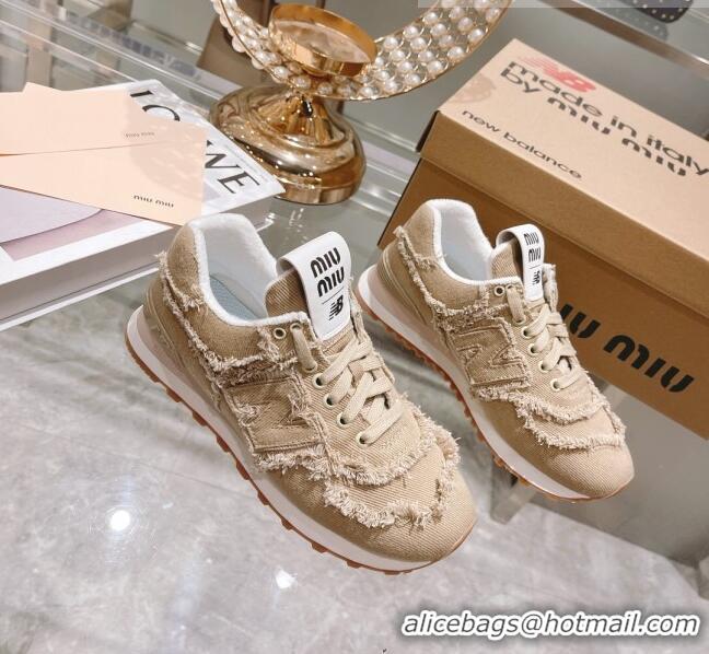 Super Quality Miu Miu x New Balance 574 Denim Fringe Sneakers M2364 Beige 2022