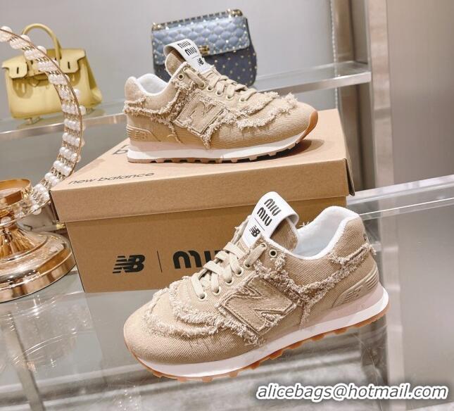 Super Quality Miu Miu x New Balance 574 Denim Fringe Sneakers M2364 Beige 2022