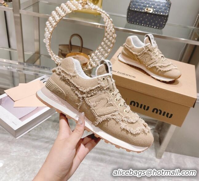 Super Quality Miu Miu x New Balance 574 Denim Fringe Sneakers M2364 Beige 2022