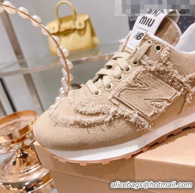 Super Quality Miu Miu x New Balance 574 Denim Fringe Sneakers M2364 Beige 2022