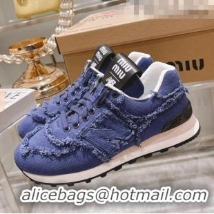 ​Popular Style Miu Miu x New Balance 574 Denim Fringe Sneakers M2364 Blue 2022