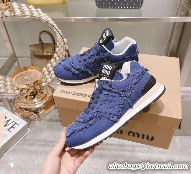 ​Popular Style Miu Miu x New Balance 574 Denim Fringe Sneakers M2364 Blue 2022