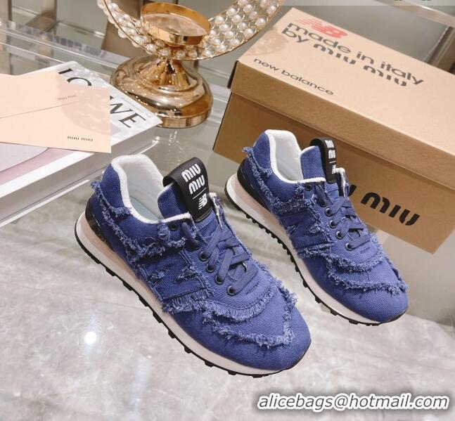 ​Popular Style Miu Miu x New Balance 574 Denim Fringe Sneakers M2364 Blue 2022