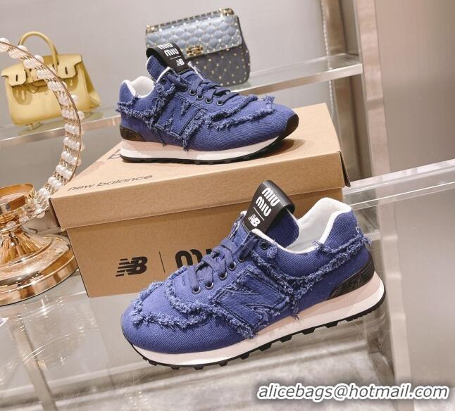 ​Popular Style Miu Miu x New Balance 574 Denim Fringe Sneakers M2364 Blue 2022