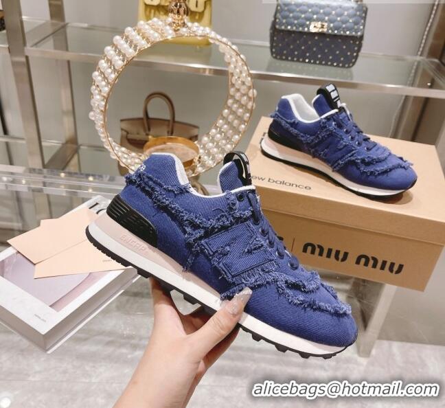 ​Popular Style Miu Miu x New Balance 574 Denim Fringe Sneakers M2364 Blue 2022