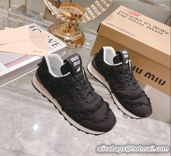 Top Quality Miu Miu x New Balance 574 Denim Fringe Sneakers M2364 Black 2022