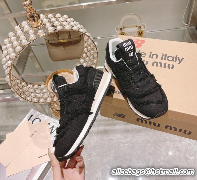 Top Quality Miu Miu x New Balance 574 Denim Fringe Sneakers M2364 Black 2022