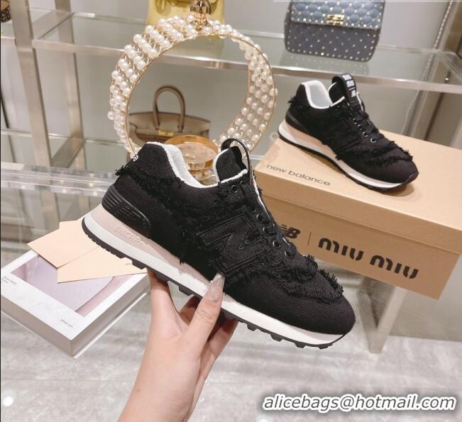 Top Quality Miu Miu x New Balance 574 Denim Fringe Sneakers M2364 Black 2022