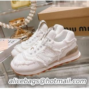 Reasonable Price Miu Miu x New Balance 574 Denim Fringe Sneakers M2364 White 2022