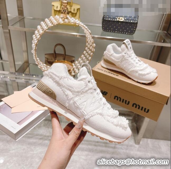 Reasonable Price Miu Miu x New Balance 574 Denim Fringe Sneakers M2364 White 2022