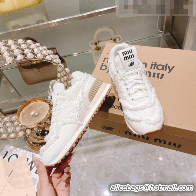 Reasonable Price Miu Miu x New Balance 574 Denim Fringe Sneakers M2364 White 2022