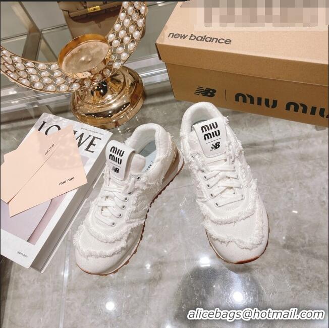 Reasonable Price Miu Miu x New Balance 574 Denim Fringe Sneakers M2364 White 2022