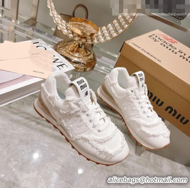 Reasonable Price Miu Miu x New Balance 574 Denim Fringe Sneakers M2364 White 2022