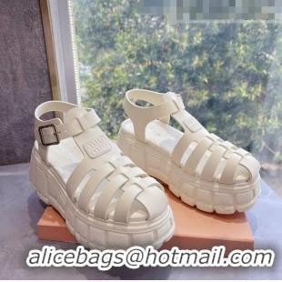 Grade Product Miu Miu Leather Strap Platform Sandals M42591 White 2022