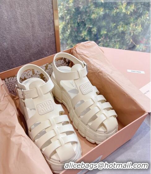 Grade Product Miu Miu Leather Strap Platform Sandals M42591 White 2022