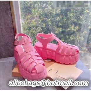 Affordable Price Miu Miu Leather Strap Platform Sandals M42591 Pink 2022