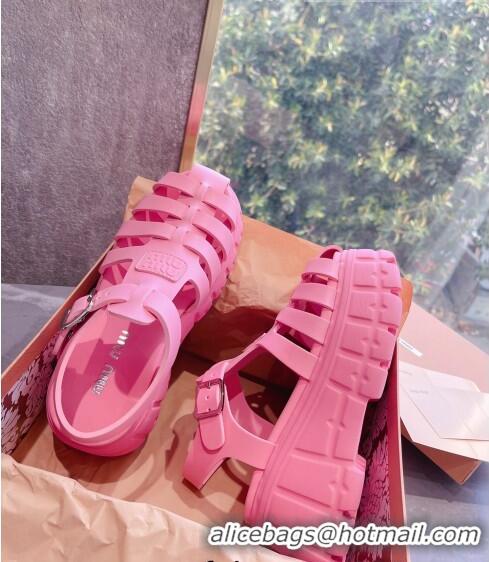 Affordable Price Miu Miu Leather Strap Platform Sandals M42591 Pink 2022