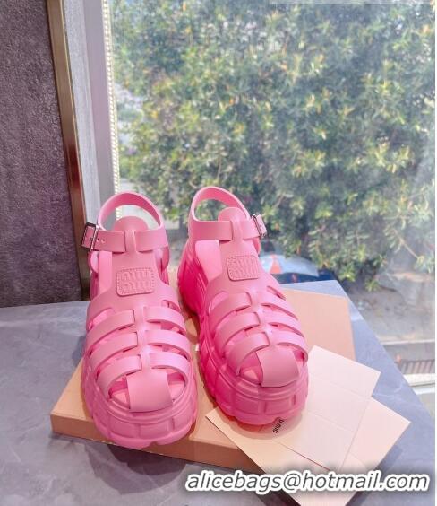 Affordable Price Miu Miu Leather Strap Platform Sandals M42591 Pink 2022