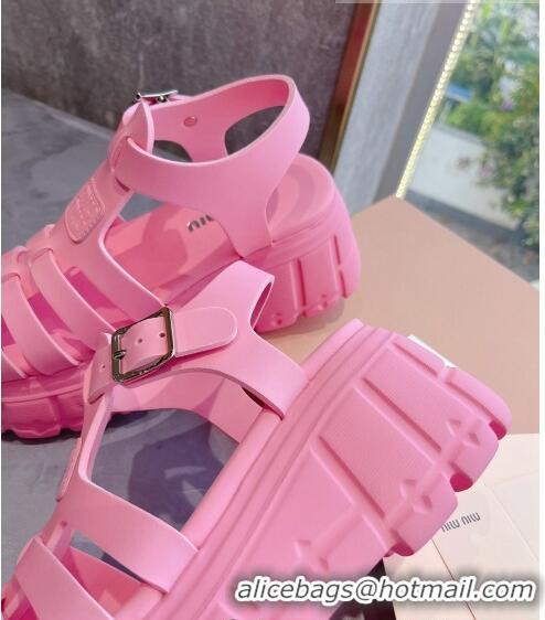 Affordable Price Miu Miu Leather Strap Platform Sandals M42591 Pink 2022