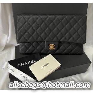 Top Quality Chanel Clutch Bag Black Caviar Leather 7013 Gold