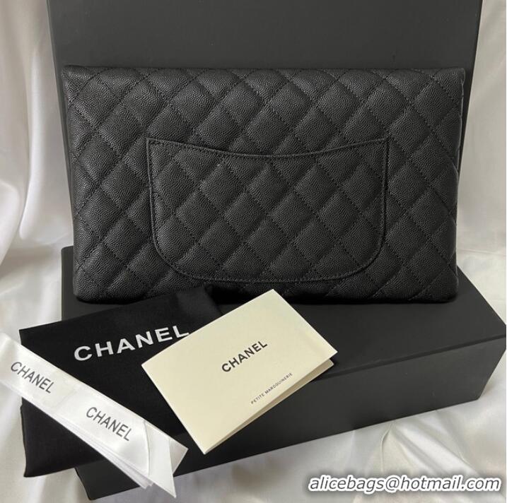 Top Quality Chanel Clutch Bag Black Caviar Leather 7013 Gold