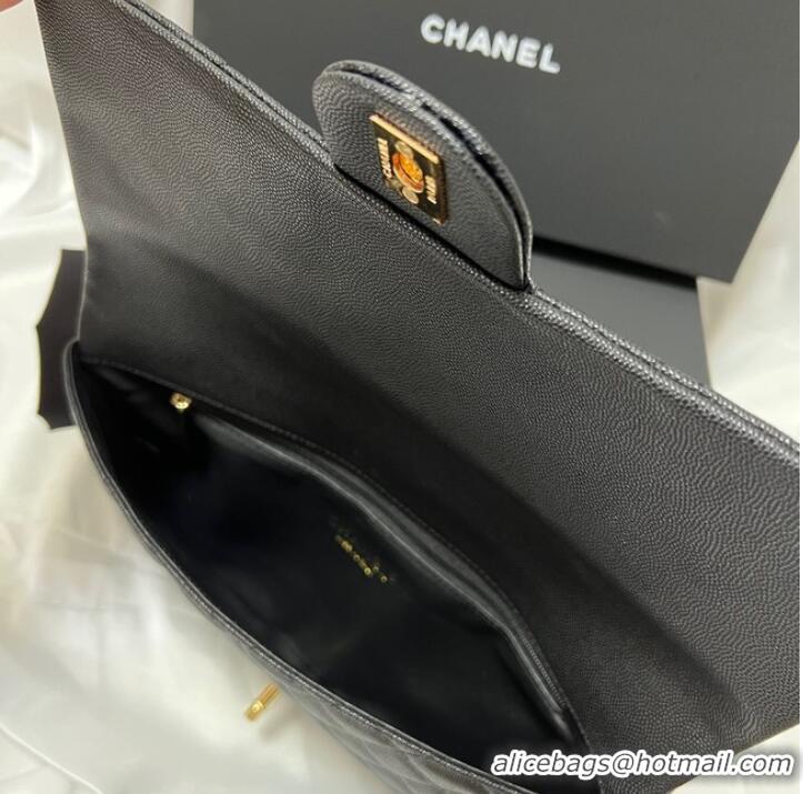 Top Quality Chanel Clutch Bag Black Caviar Leather 7013 Gold