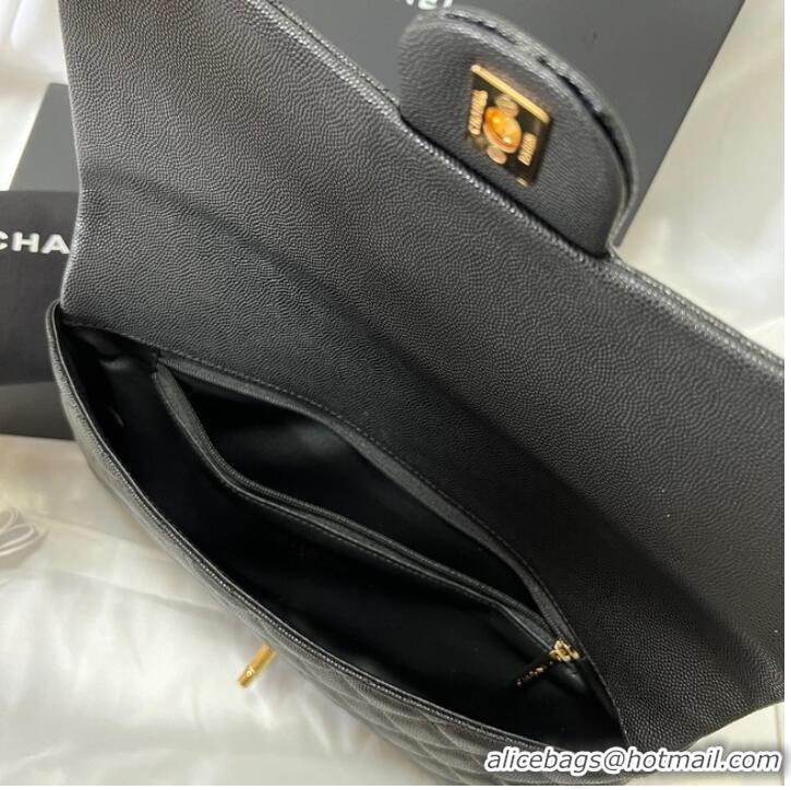 Top Quality Chanel Clutch Bag Black Caviar Leather 7013 Gold