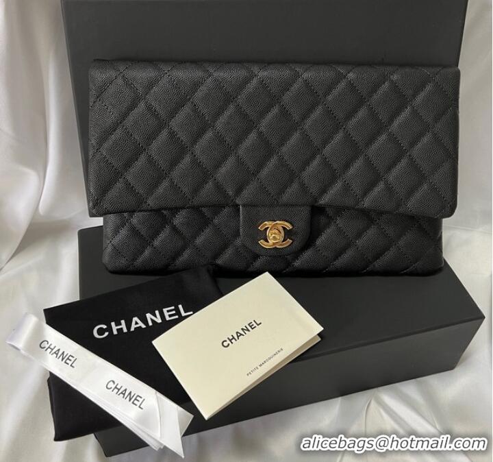 Top Quality Chanel Clutch Bag Black Caviar Leather 7013 Gold