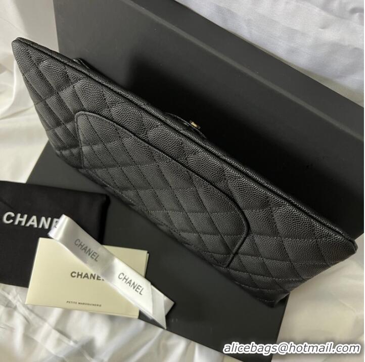 Top Quality Chanel Clutch Bag Black Caviar Leather 7013 Gold