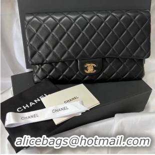 Top Grade Chanel Clutch Bag Black Sheepskin Leather 7013 Gold