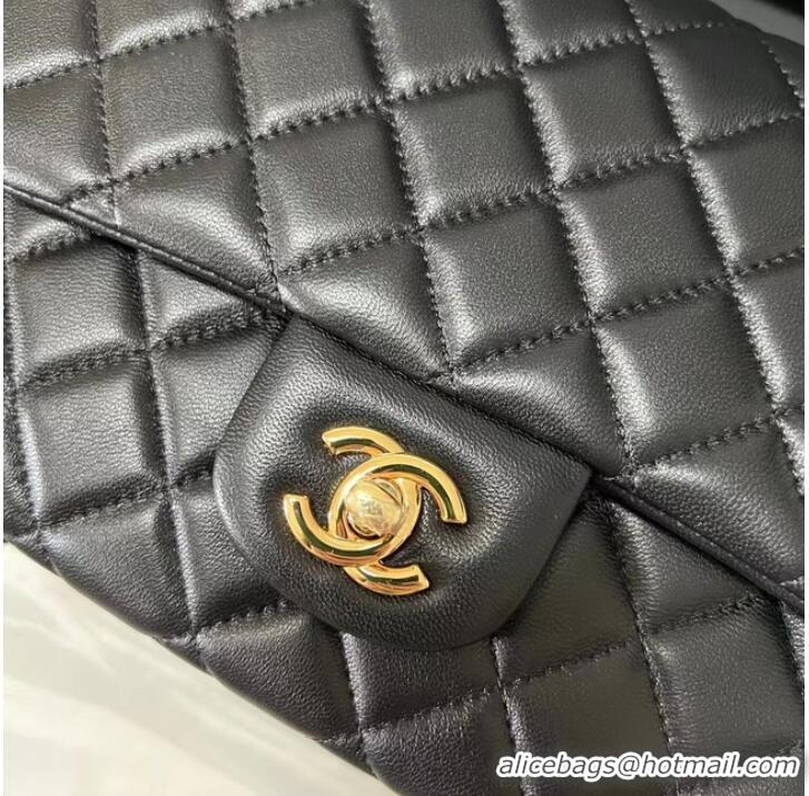 Top Grade Chanel Clutch Bag Black Sheepskin Leather 7013 Gold