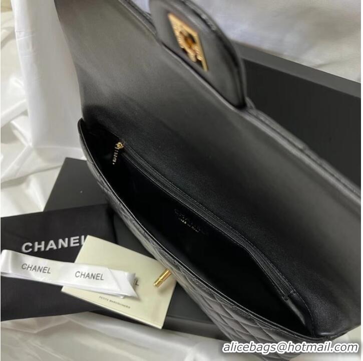 Top Grade Chanel Clutch Bag Black Sheepskin Leather 7013 Gold