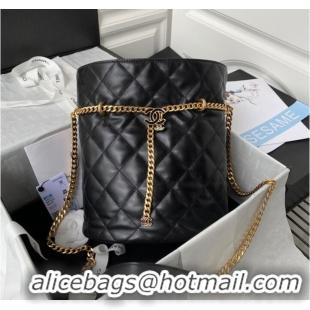 Buy Cheapest Chanel Drawstring Bag & Gold Metal AS3117 black