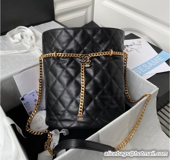 Buy Cheapest Chanel Drawstring Bag & Gold Metal AS3117 black