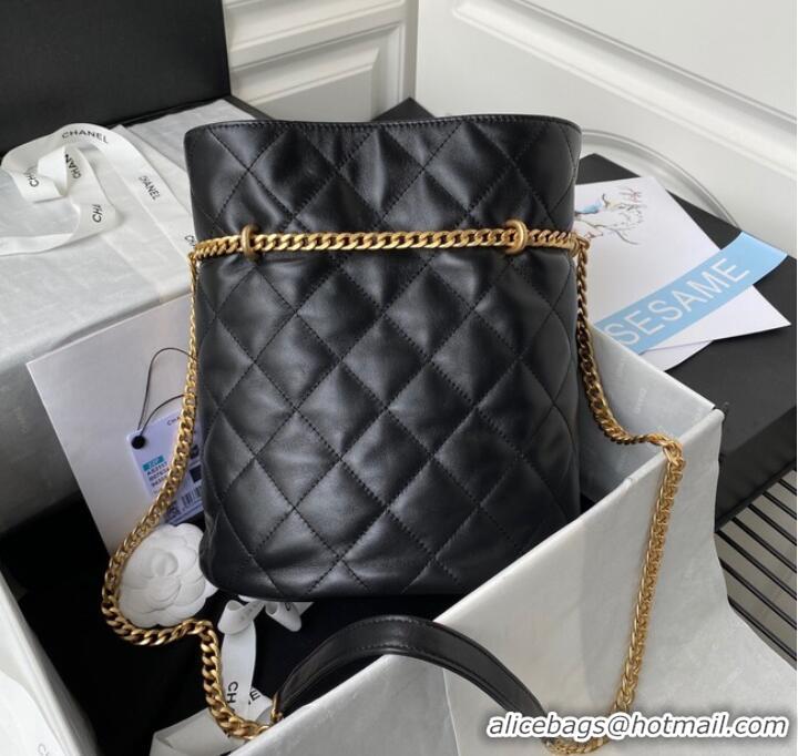 Buy Cheapest Chanel Drawstring Bag & Gold Metal AS3117 black