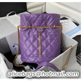 Good Product Chanel Drawstring Bag & Gold Metal AS3117 purple