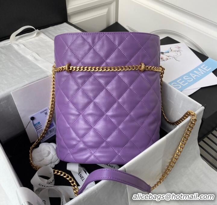 Good Product Chanel Drawstring Bag & Gold Metal AS3117 purple