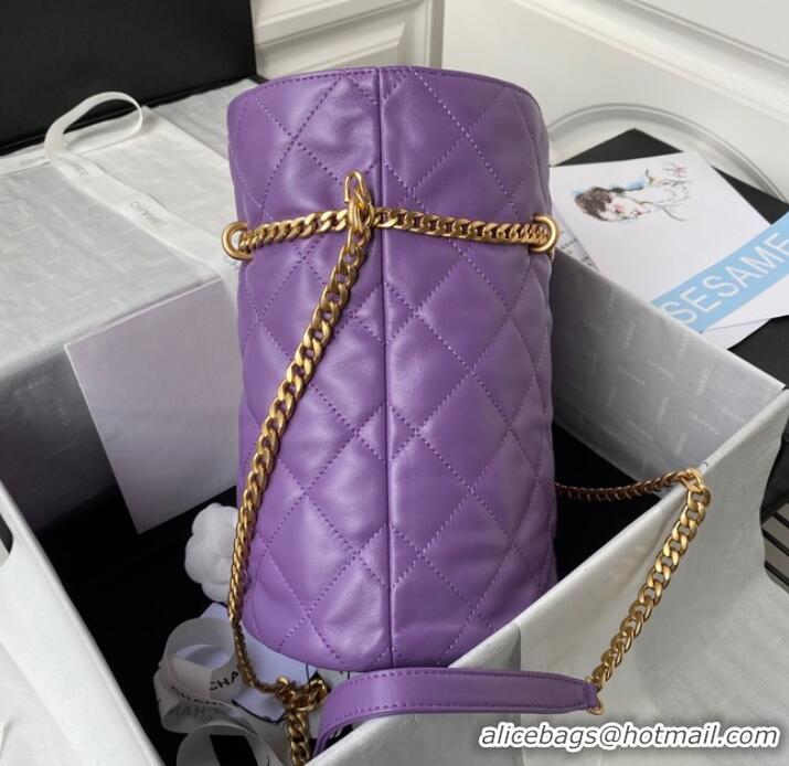 Good Product Chanel Drawstring Bag & Gold Metal AS3117 purple