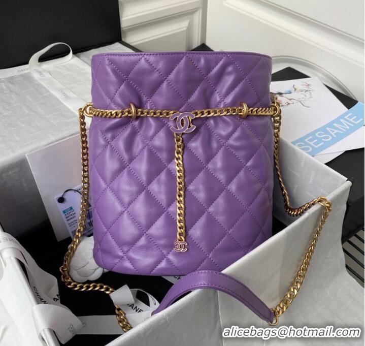 Good Product Chanel Drawstring Bag & Gold Metal AS3117 purple