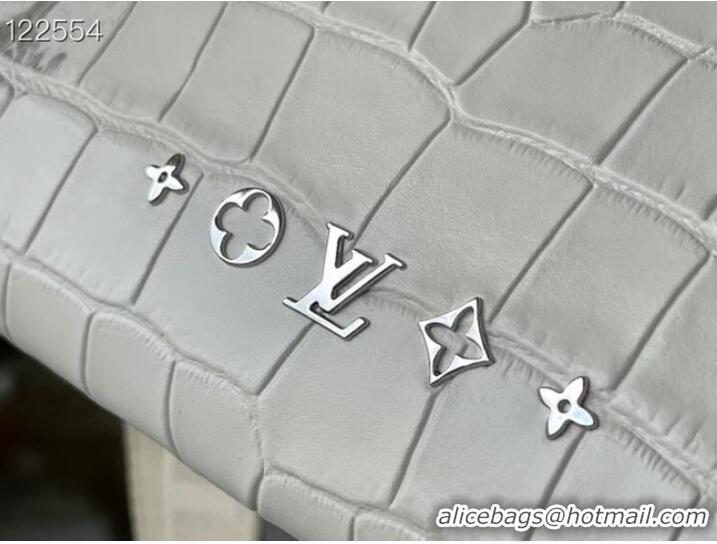 Good Product Louis Vuitton COUSSIN PM IN CROCODILE-EMBOSSED LACQUERED LEATHER M57790 white