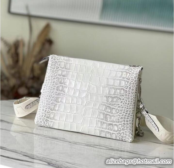 Good Product Louis Vuitton COUSSIN PM IN CROCODILE-EMBOSSED LACQUERED LEATHER M57790 white